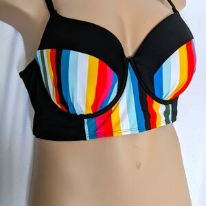 Cacique Bikini Swimsuit 46c Top New! Underwire striped